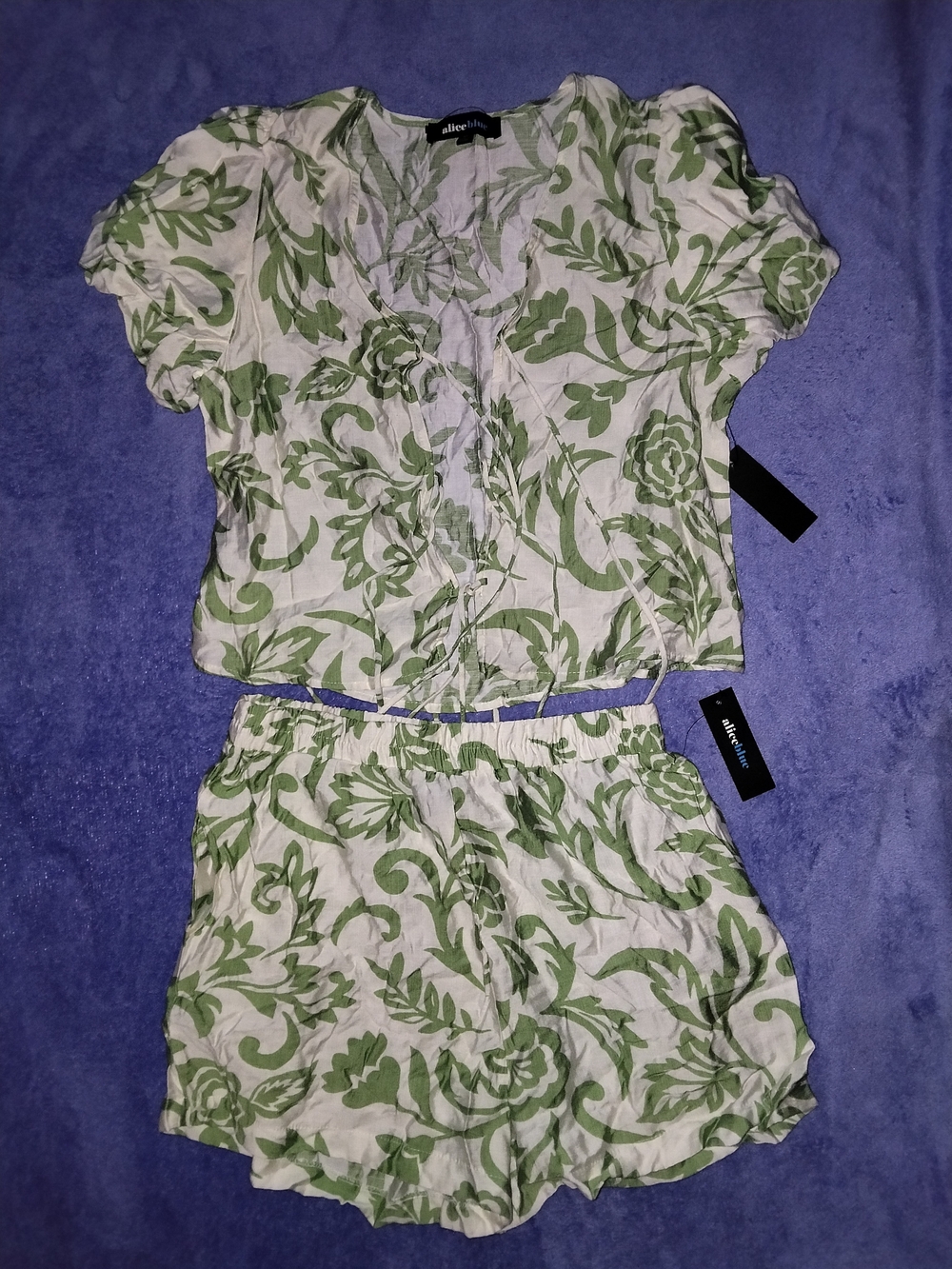Alice Blue Green Leaf Print Two-Piece Set